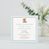 Invitation Baby shower bleu mignon d'ours (Debout devant)
