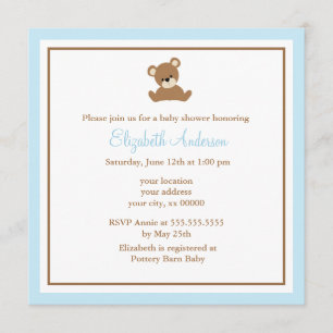 Invitation Baby shower bleu mignon d'ours