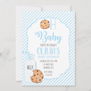 Invitation Baby shower bleu Milk and Cookies