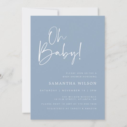 Invitation Baby shower bleu minimal (Devant)