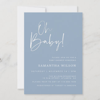 Invitation Baby shower bleu minimal