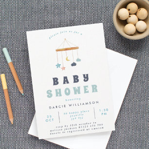 Invitation Baby shower bleu mobile moderne Crib