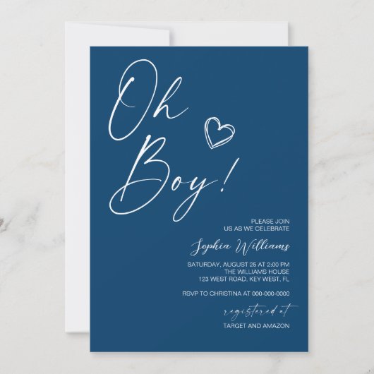 Invitation Baby shower bleu moderne (Devant)