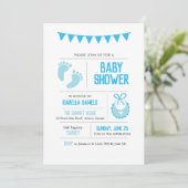 Invitation Baby shower bleu moderne garçon (Debout devant)