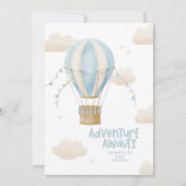 Invitation Baby shower bleu montgolfière aventure (Devant)