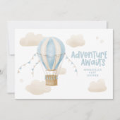 Invitation Baby shower bleu montgolfière aventure (Devant)