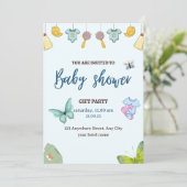Invitation Baby shower bleu mou (Debout devant)