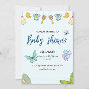 Invitation Baby shower bleu mou