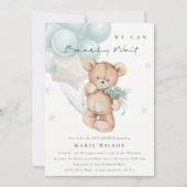 Invitation Baby shower bleu mou Bearly Wait Balloon (Devant)