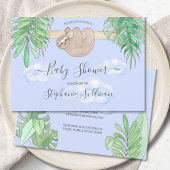 Invitation Baby shower bleu mou pour bébé Sloth Blue