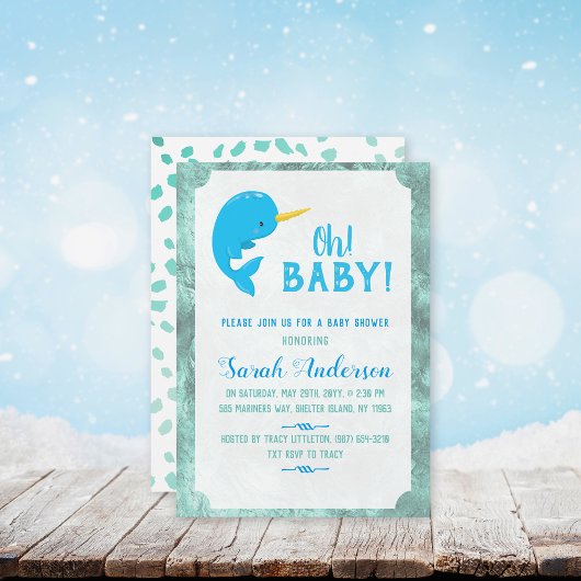 Invitation Baby shower bleu Narwhal