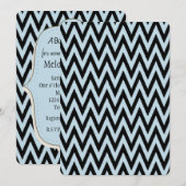 Invitation Baby shower bleu noir Chevron (Devant / Derrière)