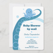 Invitation Baby shower bleu octopus blanc par courrier (Devant)