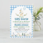 Invitation Baby shower bleu oie soyeux (Debout devant)