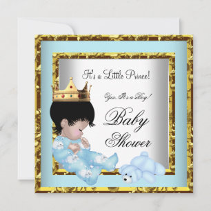 Invitation Baby Shower Bleu Or Garçon couronne prince 2