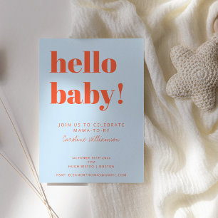 Invitation Baby Shower Bleu Orange Gras Moderne Mixte