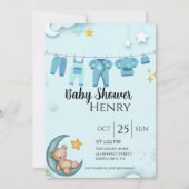 Invitation baby shower bleu ours en peluche (Devant)
