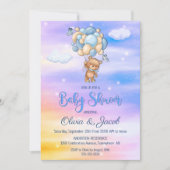 Invitation Baby shower Bleu Ours Teddy (Devant)