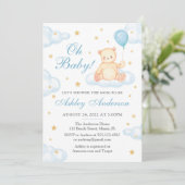 Invitation Baby shower Bleu Ours Teddy (Debout devant)