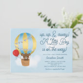 Invitation Baby shower Bleu Ours Teddy à air chaud (Debout devant)