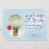 Invitation Baby shower Bleu Ours Teddy à air chaud (Devant / Derrière)