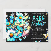 Invitation Baby shower Bleu papillon personnalisé garçon (Devant)