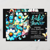 Invitation Baby shower Bleu papillon personnalisé garçon (Devant / Derrière)