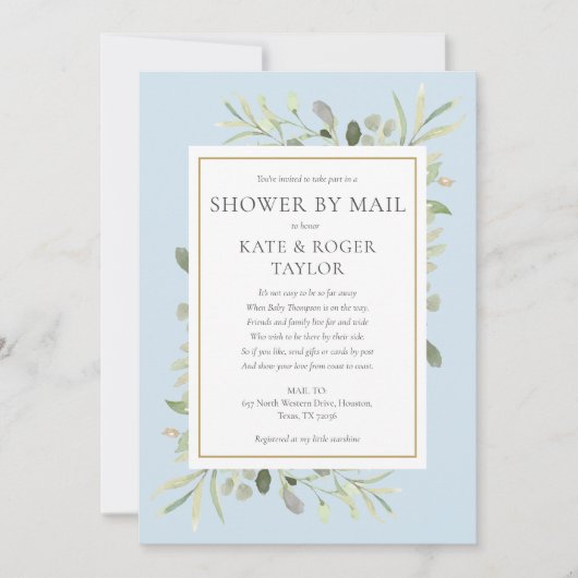 Invitation Baby shower Bleu Par Mail Végétation Longue Distan (Devant)