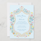 Invitation Baby shower bleu Pastel Floral Shield Spring (Devant)