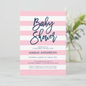 Invitation Baby shower bleu Pastel rose et blanc (Debout devant)