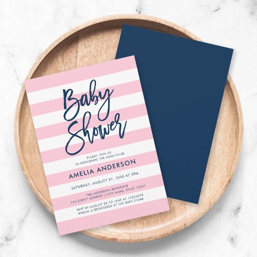 Invitation Baby shower bleu Pastel rose et blanc