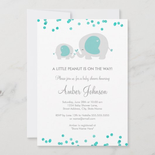 Invitation Baby shower bleu petit arachide (Devant)