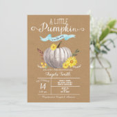 Invitation Baby shower bleu Petit Citrouille Automne Invitati (Debout devant)