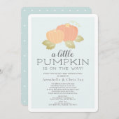 Invitation Baby shower bleu petit Citrouille par courrier (Devant / Derrière)