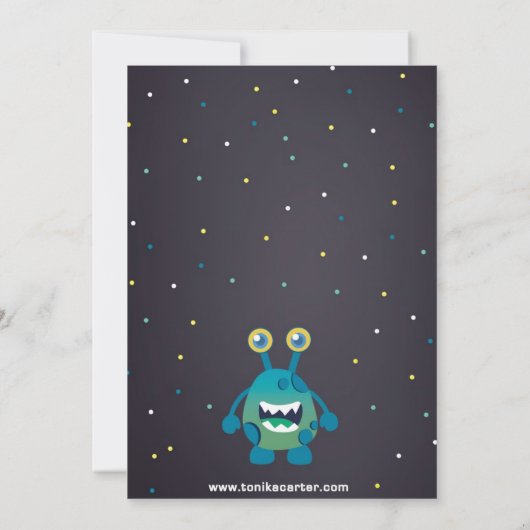 Invitation Baby shower bleu petit monstre (Dos)