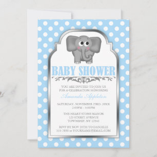 Invitation Baby shower bleu Polka Dot de l'éléphant