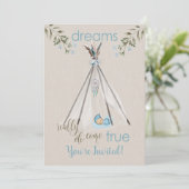Invitation Baby shower bleu pour garçons Boho DreamCatcher Ti (Debout devant)