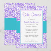 Invitation Baby shower bleu pourpre et Turquoise (Devant / Derrière)