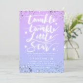 Invitation Baby shower bleu pourpre Twinkle Little Star (Debout devant)