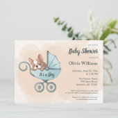 Invitation Baby shower Bleu Poussette Bleu Bleu Bleu Bleu Ble (Debout devant)