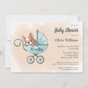 Invitation Baby shower Bleu Poussette Bleu Bleu Bleu Bleu Ble