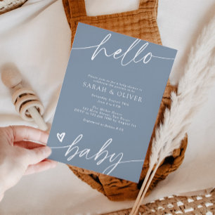 Invitation Baby Shower Bleu Poussiéreux Écriture Moderne Élég