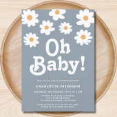 Invitation Baby shower bleu Retro Daisy