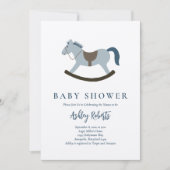 Invitation Baby shower bleu Rocking Horse (Devant)