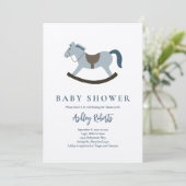Invitation Baby shower bleu Rocking Horse (Debout devant)