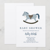 Invitation Baby shower bleu Rocking Horse (Devant / Derrière)