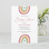 Invitation Baby shower bleu rose arc-en-ciel (Debout devant)