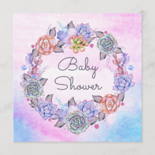Invitation Baby shower bleu rose de guirlande de Succulents