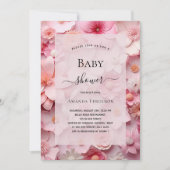 Invitation Baby shower bleu rose fleurs fille luxe (Devant)