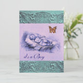 Invitation Baby shower BLEU ROSE ROSE ET LAIT ENFANT (Debout devant)